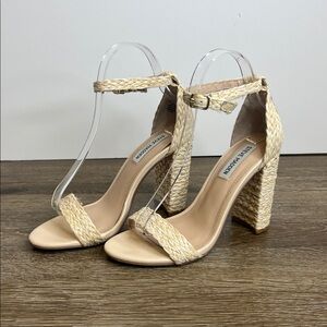 Steve Madden Carrson Raffia Block Heel Sandals Natural Ankle Strap Size 8